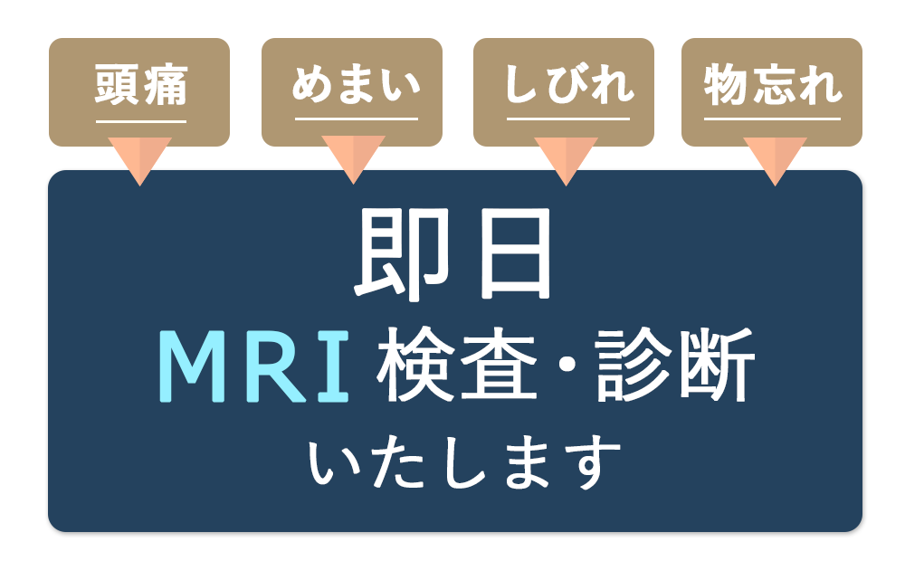 頭痛・めまい・しびれ・物忘れ 即日MRI検査・診断いたします